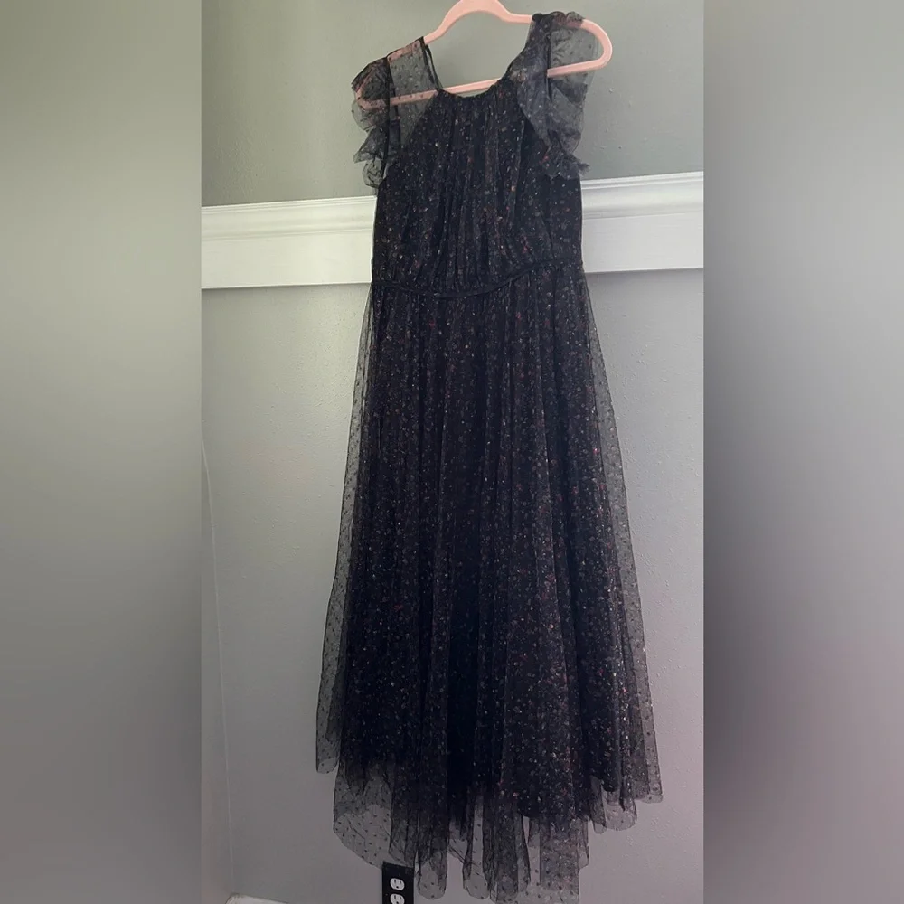 MELLODAY Flutter Sleeve Mesh Maxi Dress In Black Dot Floral New - Picture 5 of 13